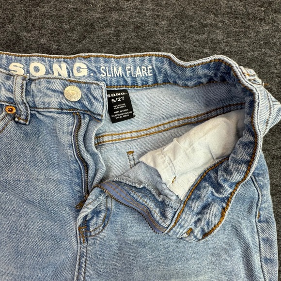 S.O.N.G. Slim Flare Jeans Women 5/27 Light Wash Rhinestone Slit Hem - Picture 5 of 15